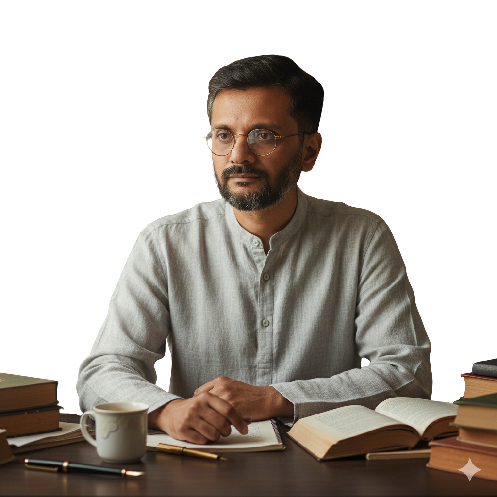 Tapan Patel at his writing desk